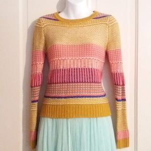 Mustard bright & bold textured color block sweater